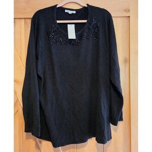 New! Mercer Street Studio Size 3X Black Knit Sweater Beaded Floral Neckline